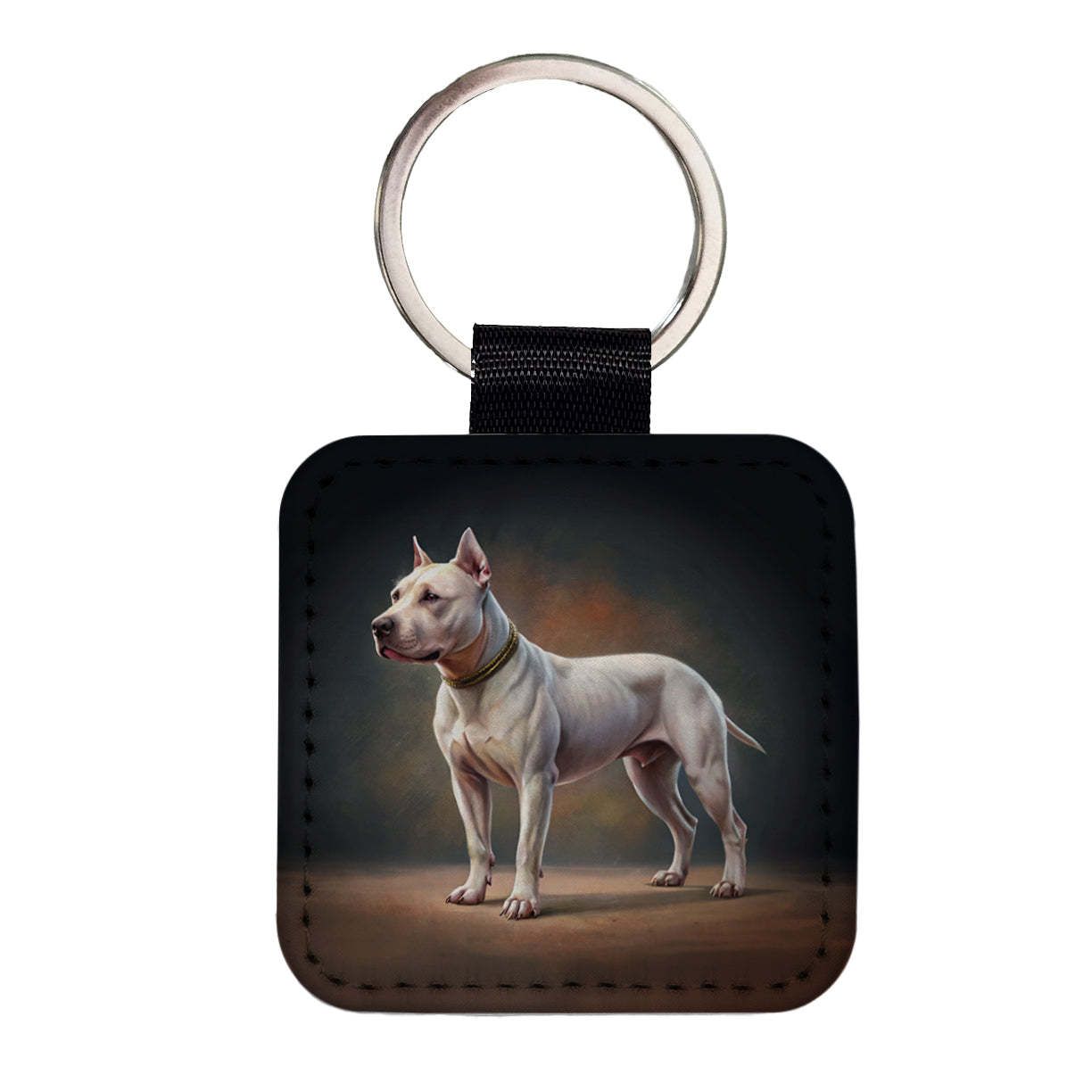 Dogo Argentino Dog Illustration Square Faux Leather Keychain