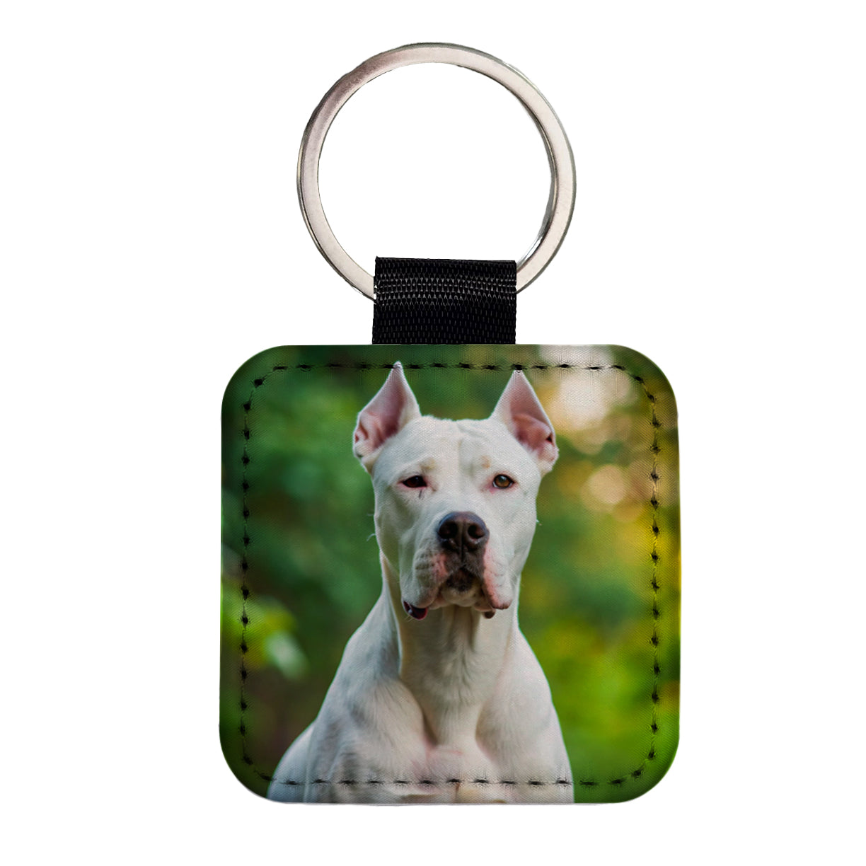 Dogo Argentino Dog Photo Square Faux Leather Keychain