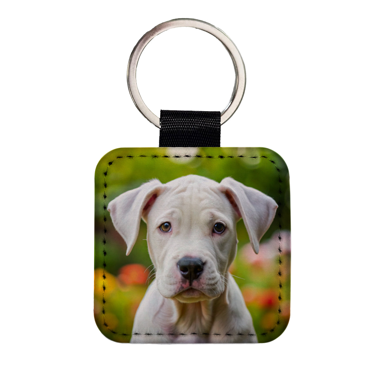 Dogo Argentino Dog Puppy Photo Square Faux Leather Keychain