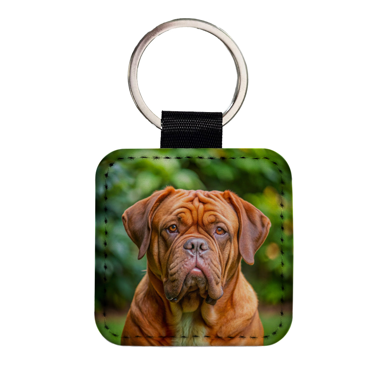 Dogues De Bordeaux Dog Photo Square Faux Leather Keychain