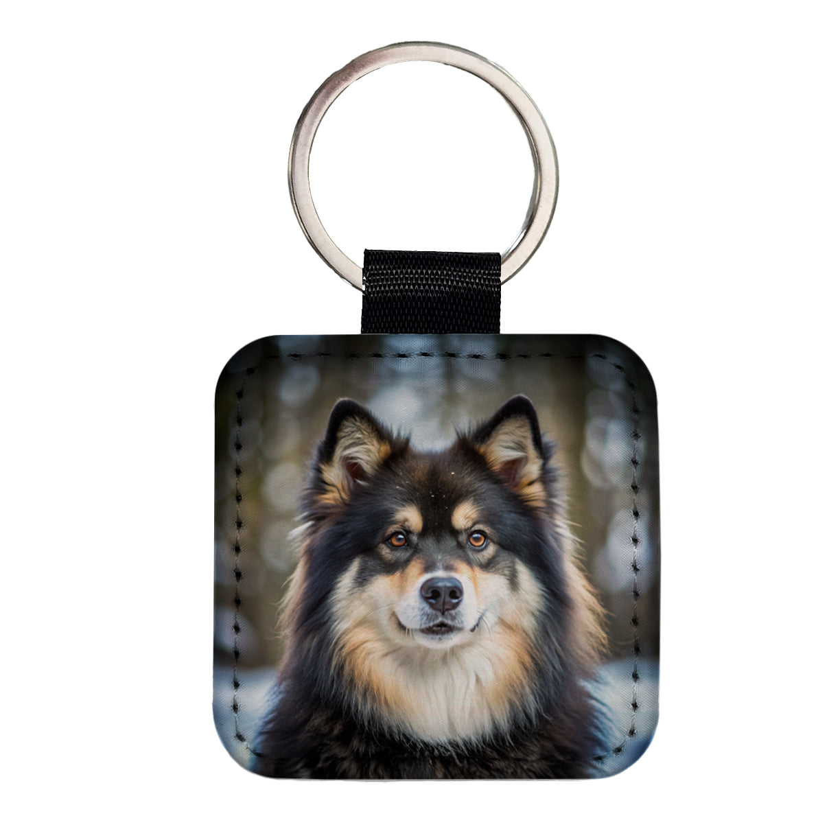 Finnish Lapphund Dog Photo Square Faux Leather Keychain