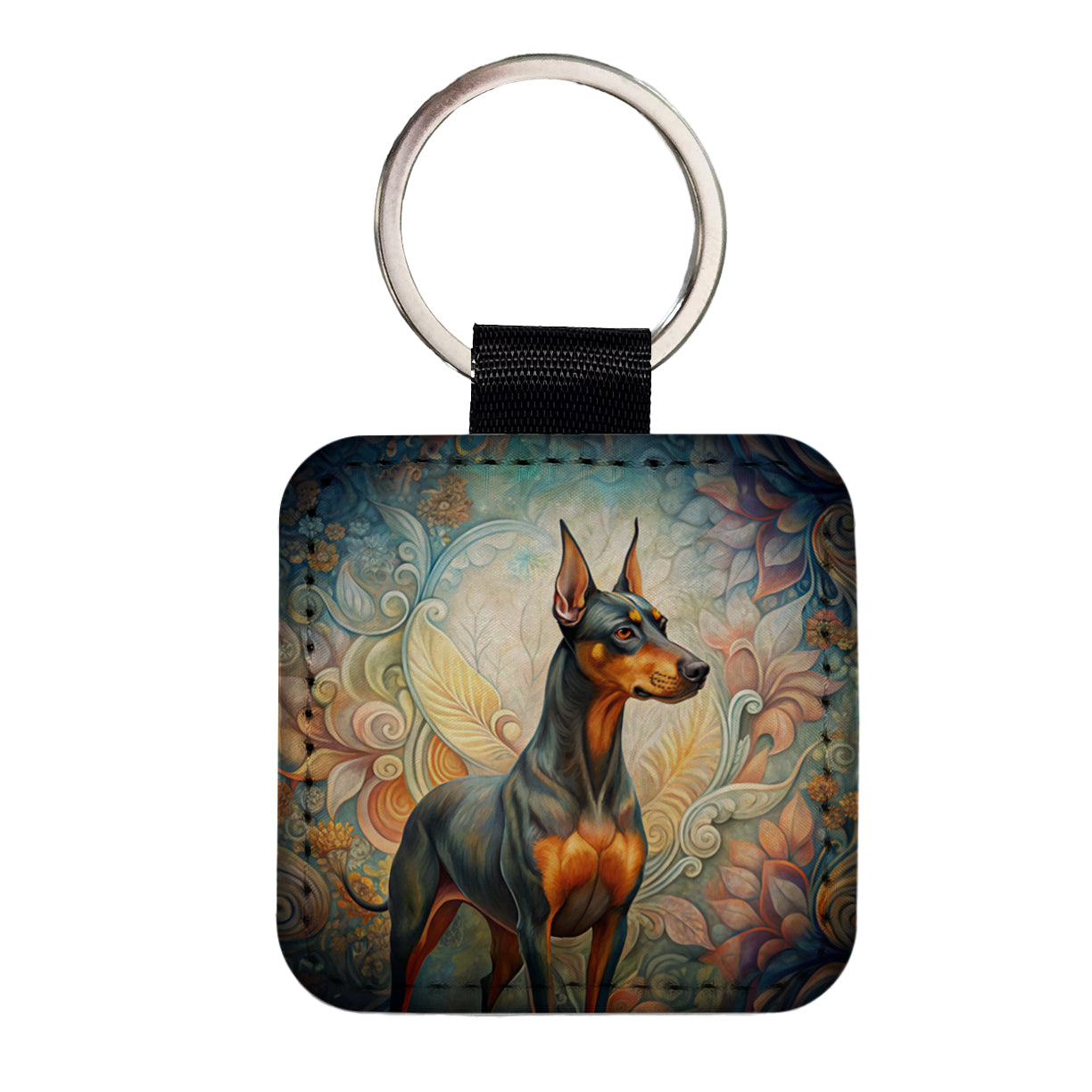 German Pinscher Dog Art Nouveau Square Faux Leather Keychain