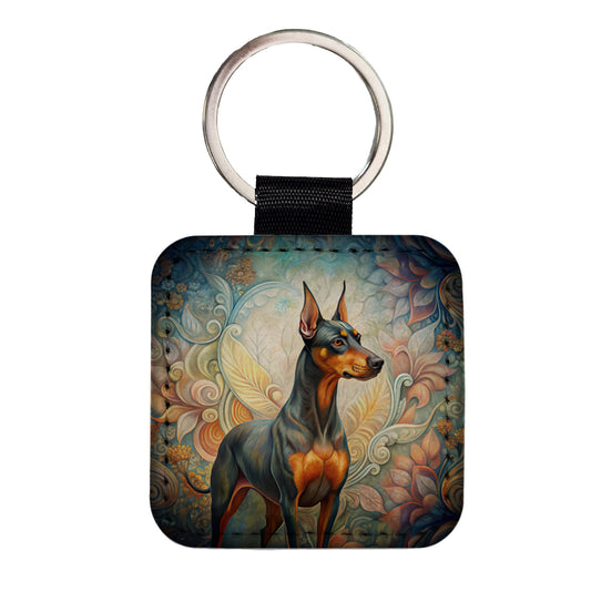 German Pinscher Dog Art Nouveau Square Faux Leather Keychain