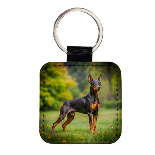 German Pinscher Dog Photo Square Faux Leather Keychain