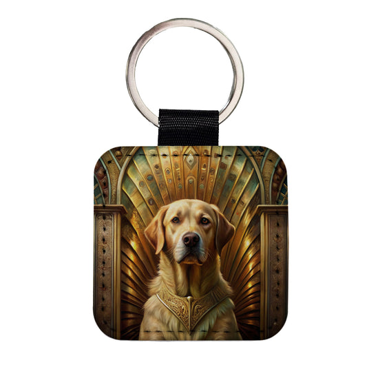 Goldador Dog Art Nouveau Square Faux Leather Keychain