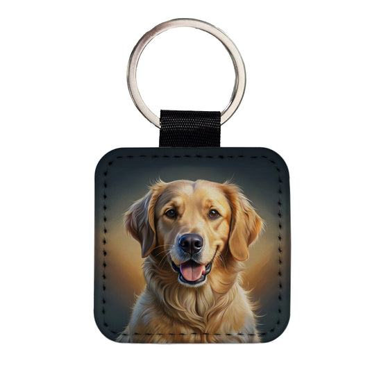Goldador Dog Illustration Square Faux Leather Keychain