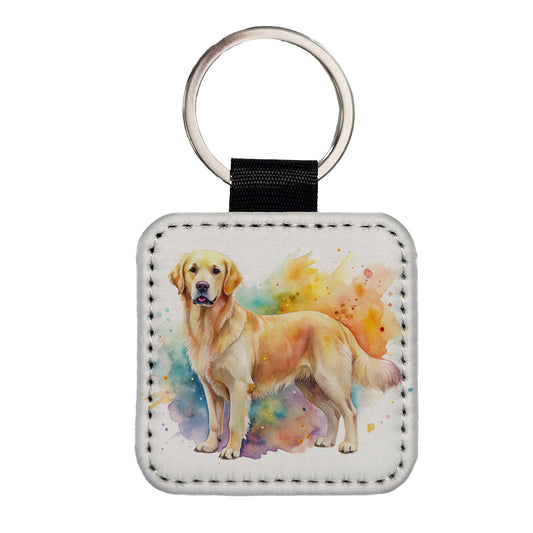 Goldador Dog Watercolor Style Square Faux Leather Keychain