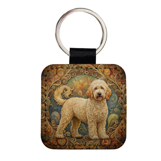 Goldendoodle Dog Art Nouveau Square Faux Leather Keychain