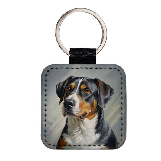 Greater Swiss Mountain Dog Illustration Square Faux Leather Keychain