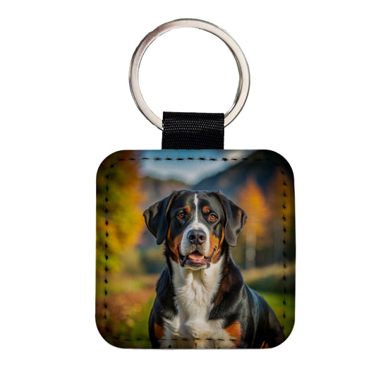 Greater Swiss Mountain Dog Photo Square Faux Leather Keychain
