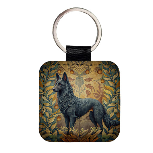 Groenendael Belgian Sheepdog Dog Art Nouveau Square Faux Leather Keychain