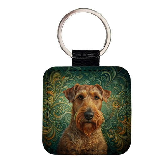 Irish Terrier Dog Art Nouveau Square Faux Leather Keychain