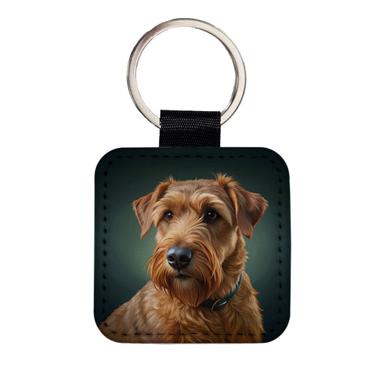 Irish Terrier Dog Illustration Square Faux Leather Keychain