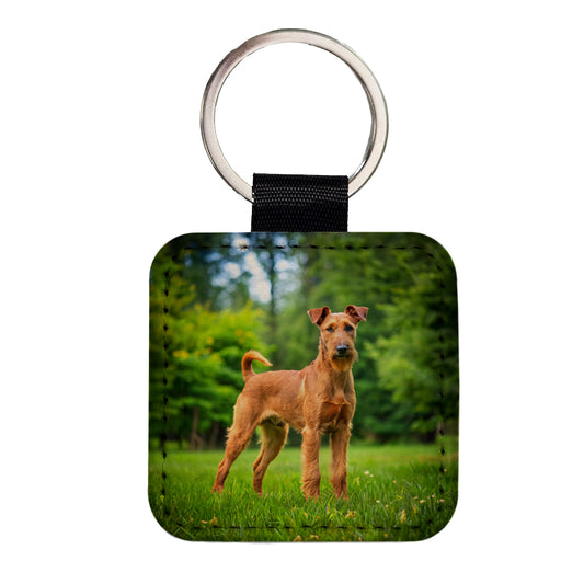 Irish Terrier Dog Photo Square Faux Leather Keychain