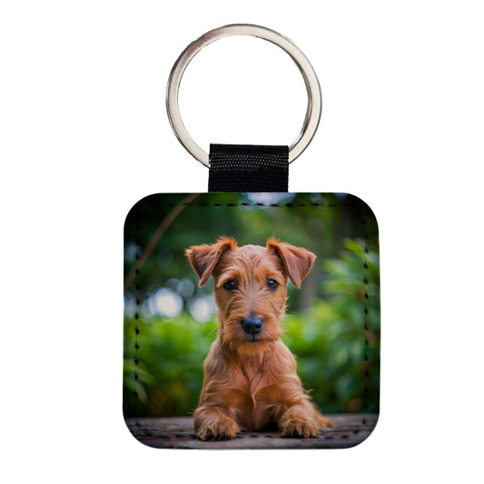 Irish Terrier Dog Puppy Photo Square Faux Leather Keychain