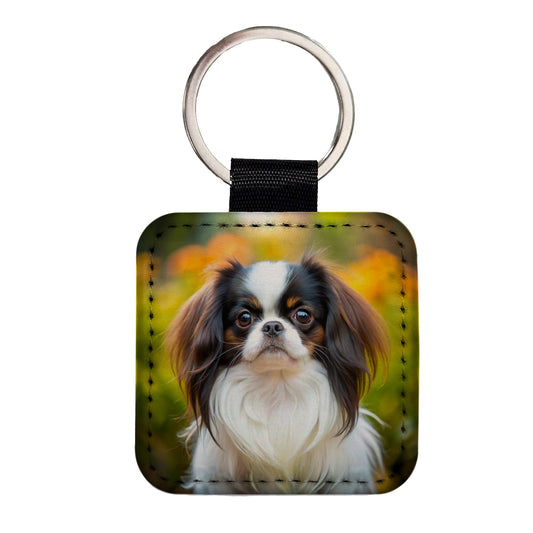 Japanese Chin Dog Photo Square Faux Leather Keychain
