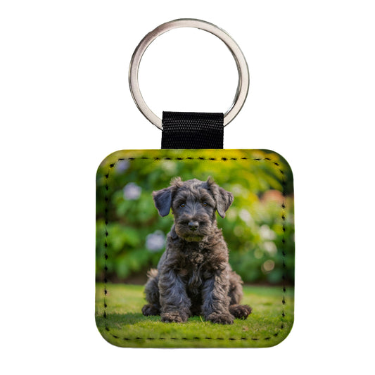 Kerry Blue Terrier Dog Puppy Photo Square Faux Leather Keychain