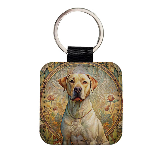 Labrabull Dog Art Nouveau Square Faux Leather Keychain