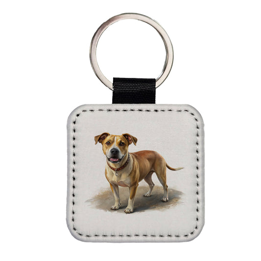 Labrabull Dog Illustration Square Faux Leather Keychain