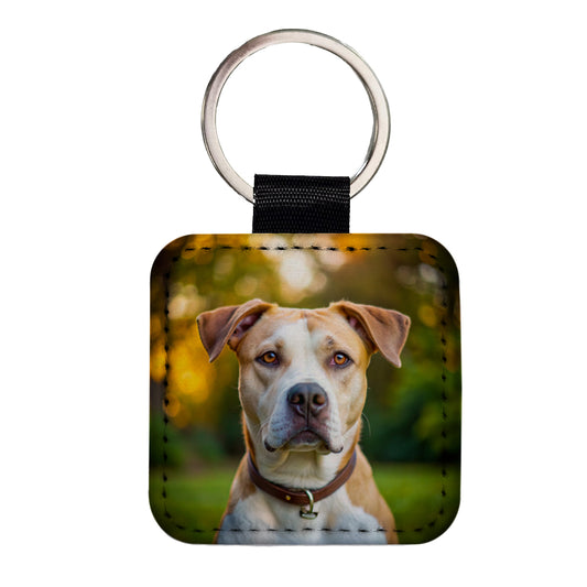 Labrabull Dog Photo Square Faux Leather Keychain
