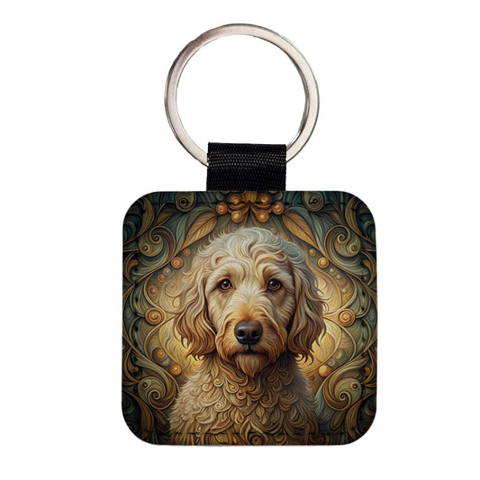 Labradoodle Dog Art Nouveau Square Faux Leather Keychain