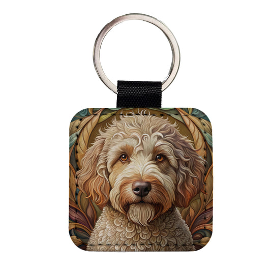 Lagotto Romagnolo Dog Art Nouveau Square Faux Leather Keychain