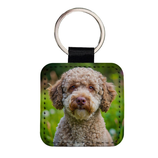 Lagotto Romagnolo Dog Photo Square Faux Leather Keychain