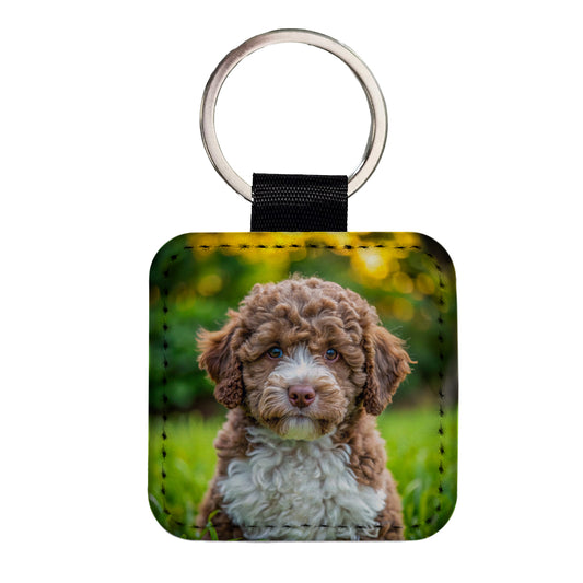 Lagotto Romagnolo Dog Puppy Photo Square Faux Leather Keychain