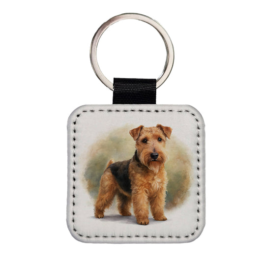 Lakeland Terrier Dog Illustration Square Faux Leather Keychain