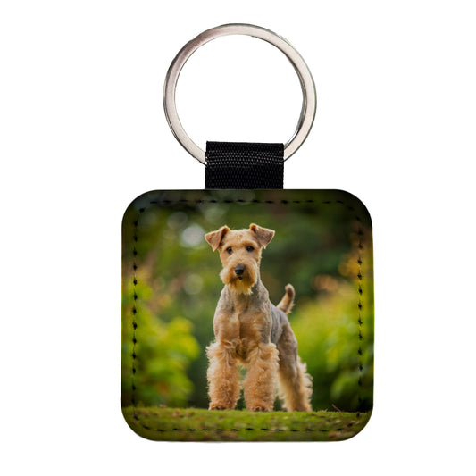 Lakeland Terrier Dog Photo Square Faux Leather Keychain