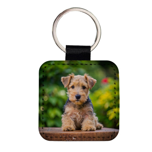 Lakeland Terrier Dog Puppy Photo Square Faux Leather Keychain