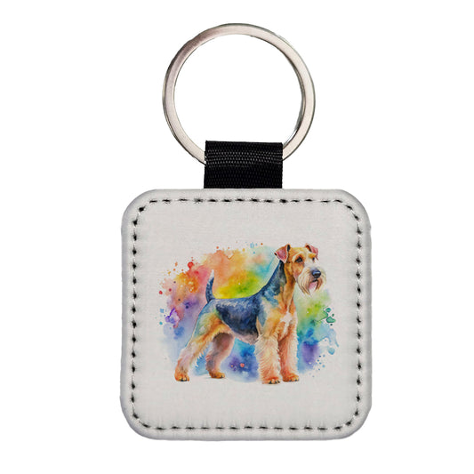 Lakeland Terrier Dog Watercolor Style Square Faux Leather Keychain