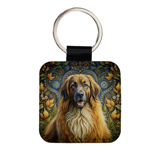 Leonberger Dog Art Nouveau Square Faux Leather Keychain