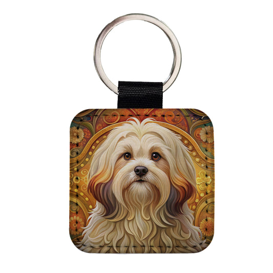 Lhasa Apso Dog Art Nouveau Square Faux Leather Keychain
