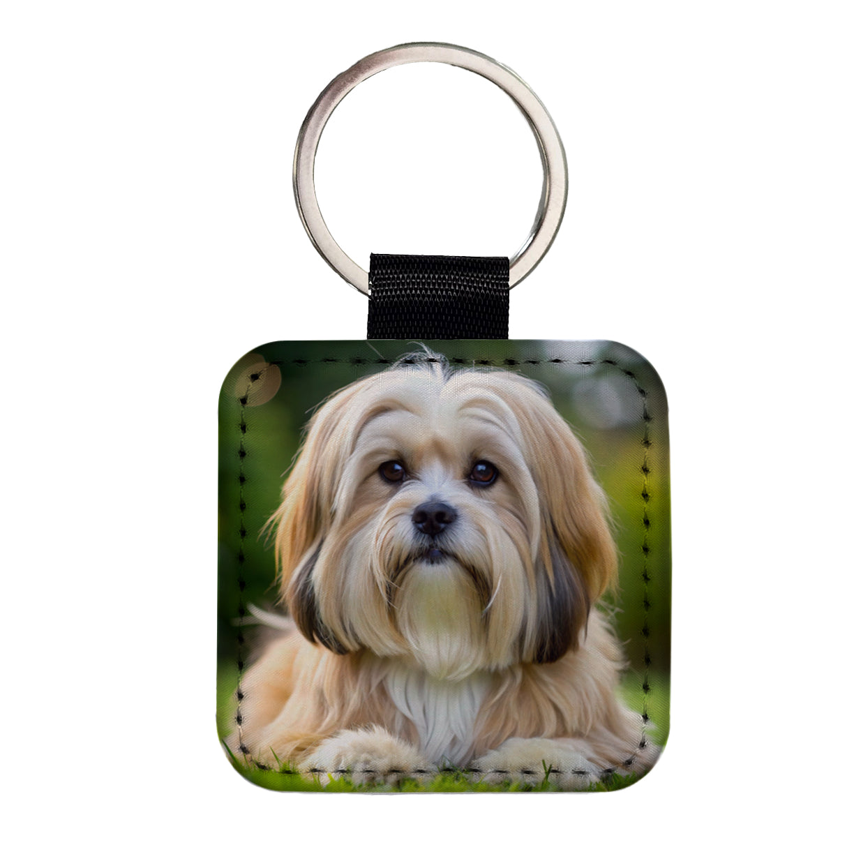 Lhasa Apso Dog Photo Square Faux Leather Keychain