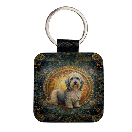 Lowchen Little Lion Dog Art Nouveau Square Faux Leather Keychain