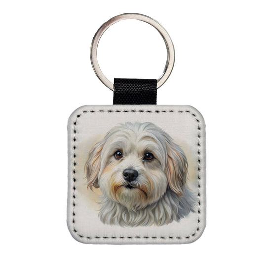 Lowchen Little Lion Dog Illustration Square Faux Leather Keychain