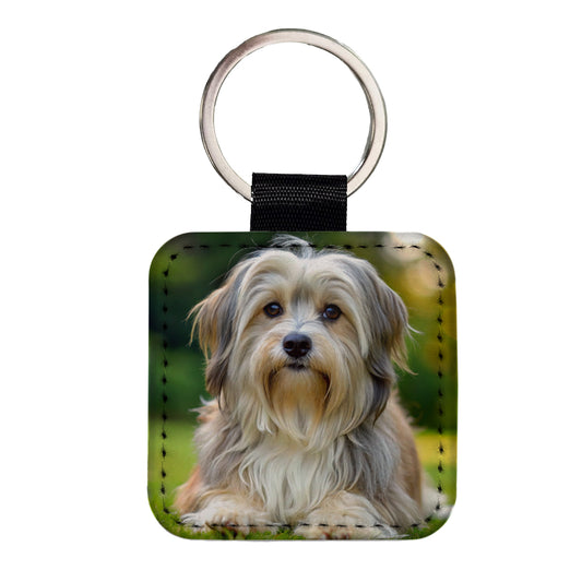 Lowchen Little Lion Dog Photo Square Faux Leather Keychain