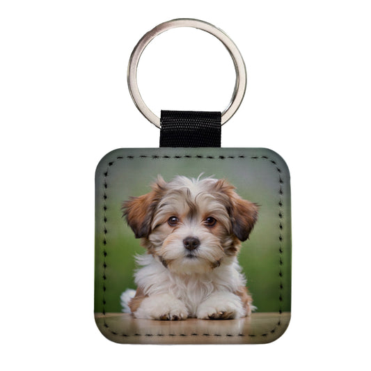 Lowchen Little Lion Dog Puppy Photo Square Faux Leather Keychain