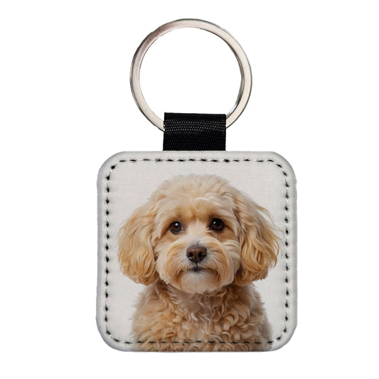 Maltipoo Dog Photo Square Faux Leather Keychain