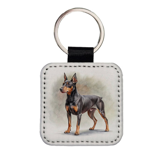 Manchester Terrier Dog Illustration Square Faux Leather Keychain