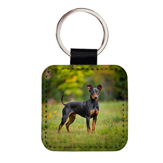Manchester Terrier Dog Photo Square Faux Leather Keychain