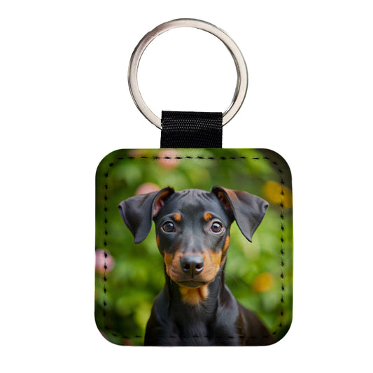 Manchester Terrier Dog Puppy Photo Square Faux Leather Keychain