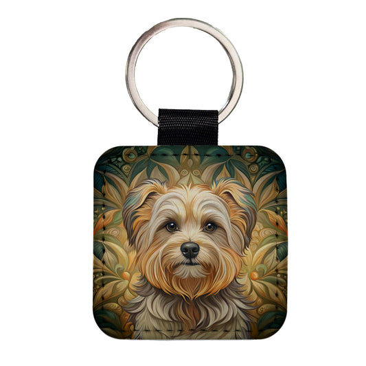 Morkie Dog Art Nouveau Square Faux Leather Keychain