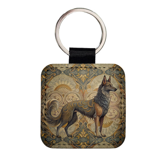 Mudi Dog Art Nouveau Square Faux Leather Keychain