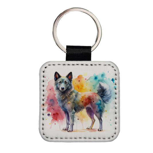 Mudi Dog Watercolor Style Square Faux Leather Keychain