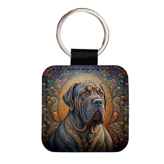 Neapolitan Mastiff Dog Art Nouveau Square Faux Leather Keychain