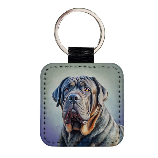 Neapolitan Mastiff Dog Illustration Square Faux Leather Keychain