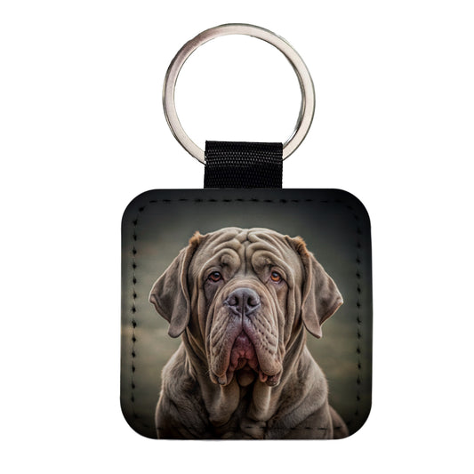Neapolitan Mastiff Dog Photo Square Faux Leather Keychain