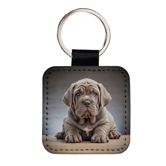 Neapolitan Mastiff Dog Puppy Photo Square Faux Leather Keychain